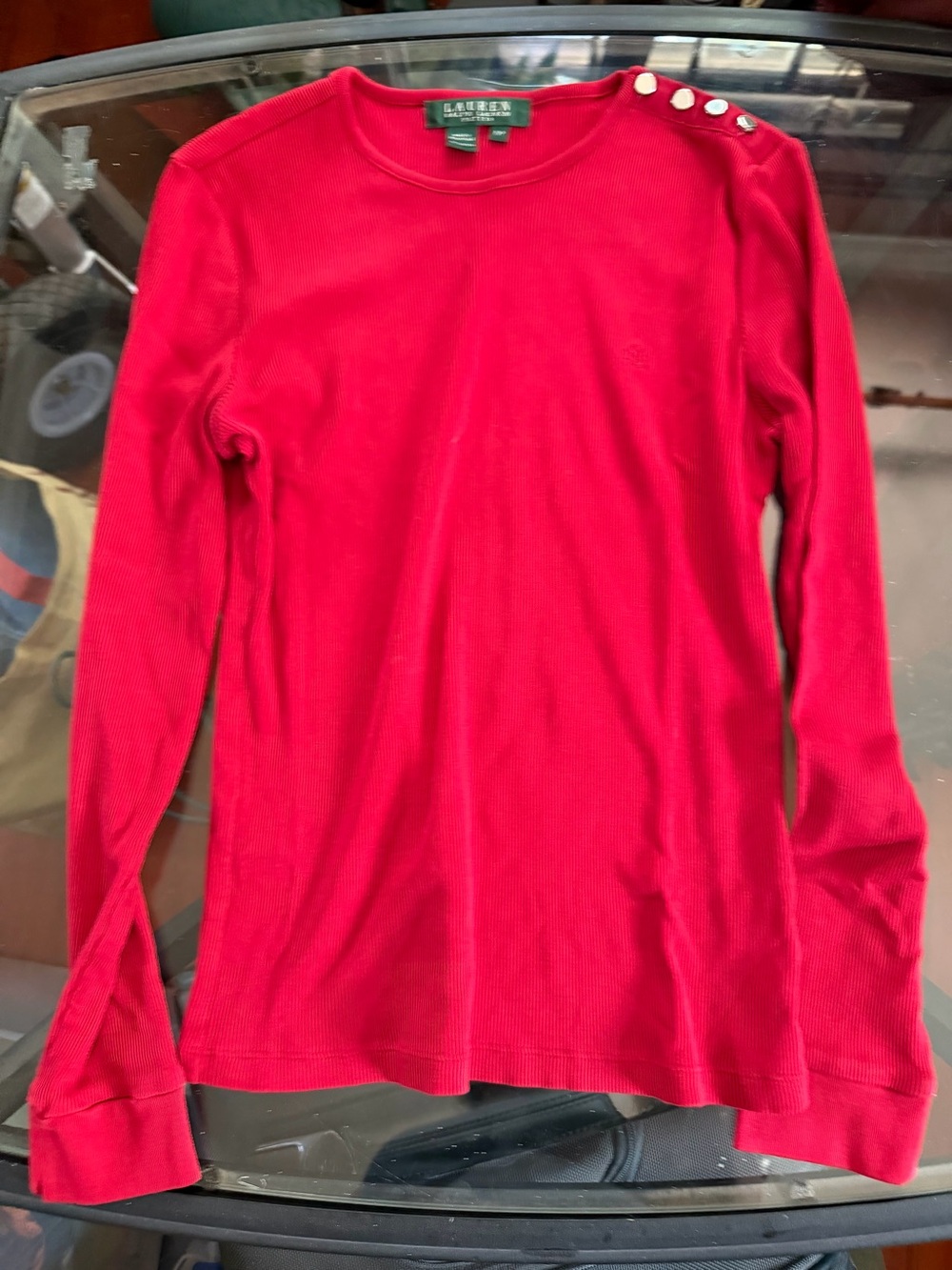 Ralph Lauren Red Ribbed Crewneck Petite Top